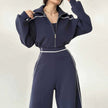 Women's Contrast-Piped Wide-Leg Jumpsuit & Cropped Zip Jacket Set MERIDGE