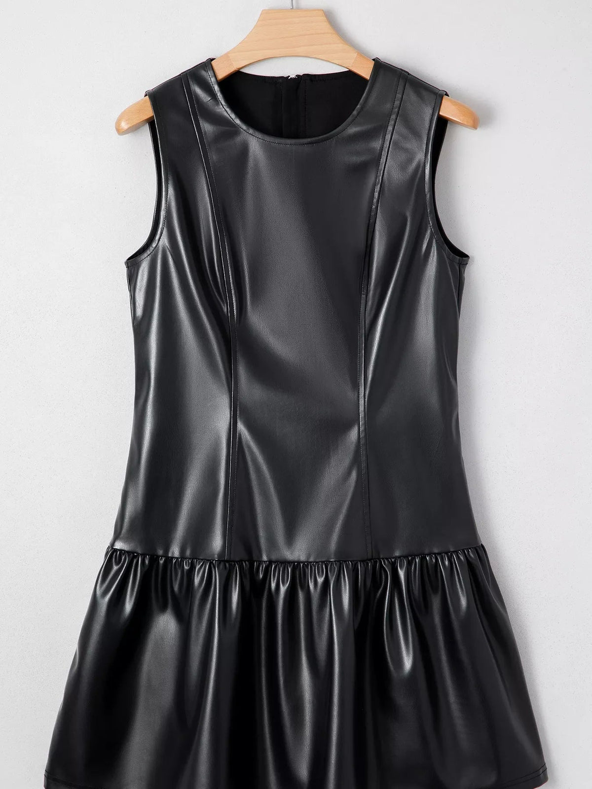 Faux Leather Ruffle Hem Sleeveless Mini Dress Simply Love
