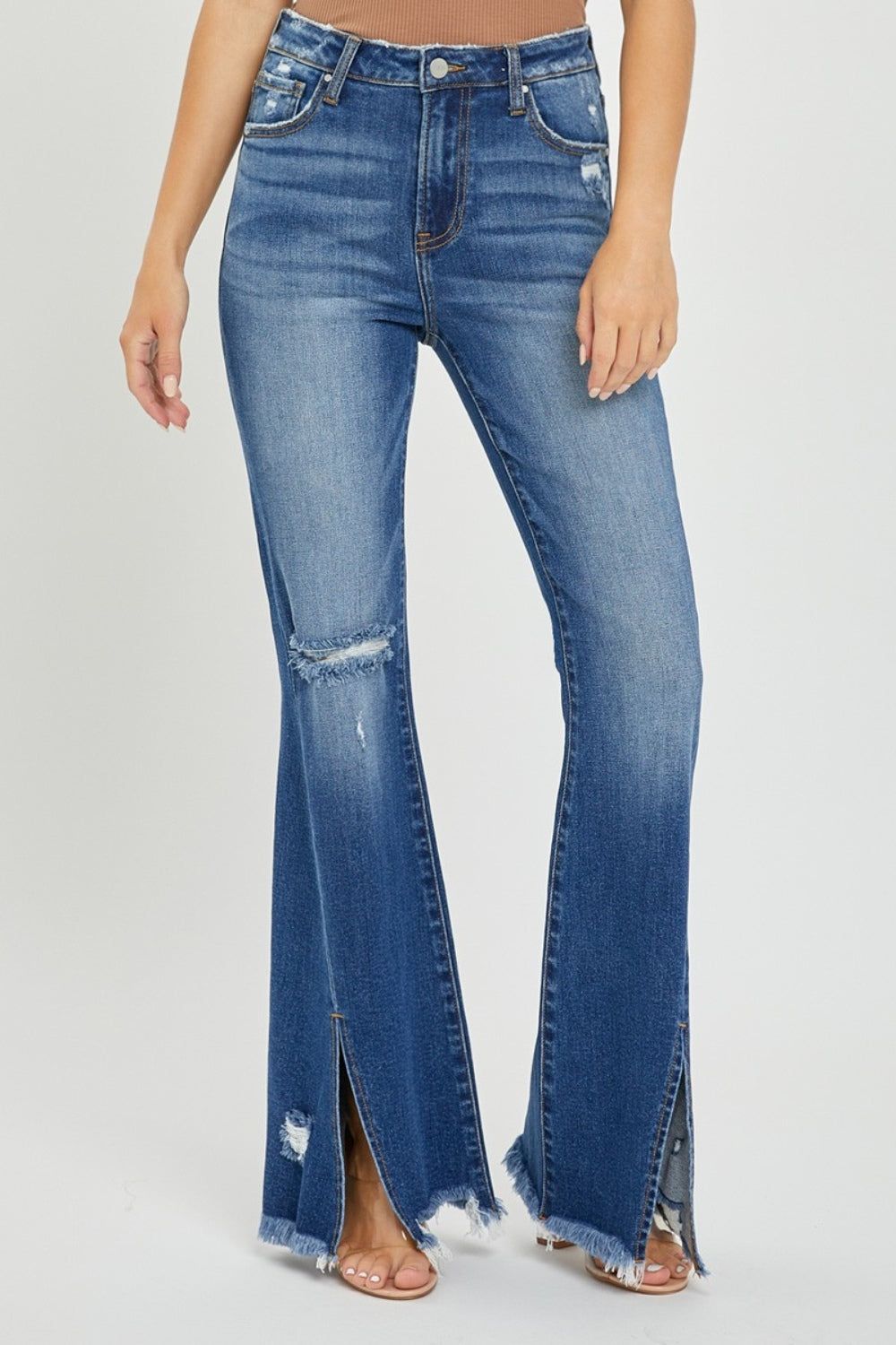 FRONT SLIT FRAYED JEANS