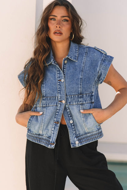 ACID WASH CAP SLEEVE DENIM JACKET