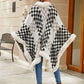 Checkered Faux Fur Trim Poncho Trendsi