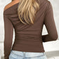 Devine Ruched One Shoulder Long Sleeve T-Shirt Wäre Rare Trend