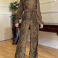 Leopard Flounce Sleeve Wide Leg Jumpsuit Trendsi