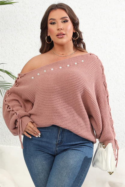 ONE SHOULDER BEADED SWEATER