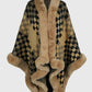 Checkered Faux Fur Trim Poncho Trendsi