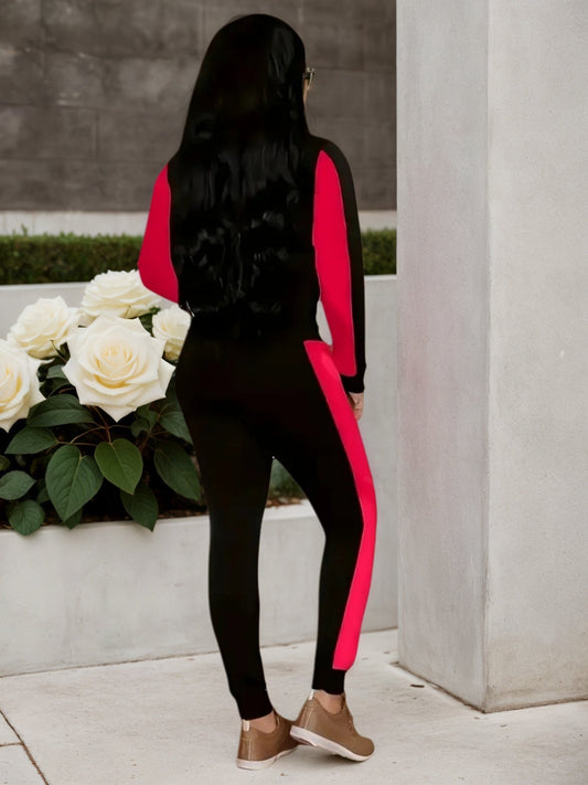 RED BLACK STRETCH JOGGER SET Her Bottari