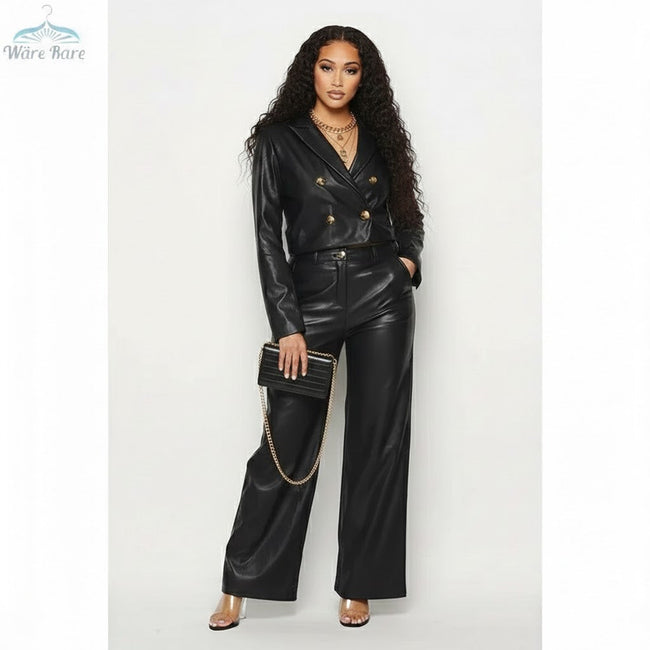 First Class Faux Leather Pants Set Wäre Rare