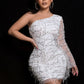 Sequin One Shoulder Spliced Mesh Sleeve Dress Wäre Rare Trend