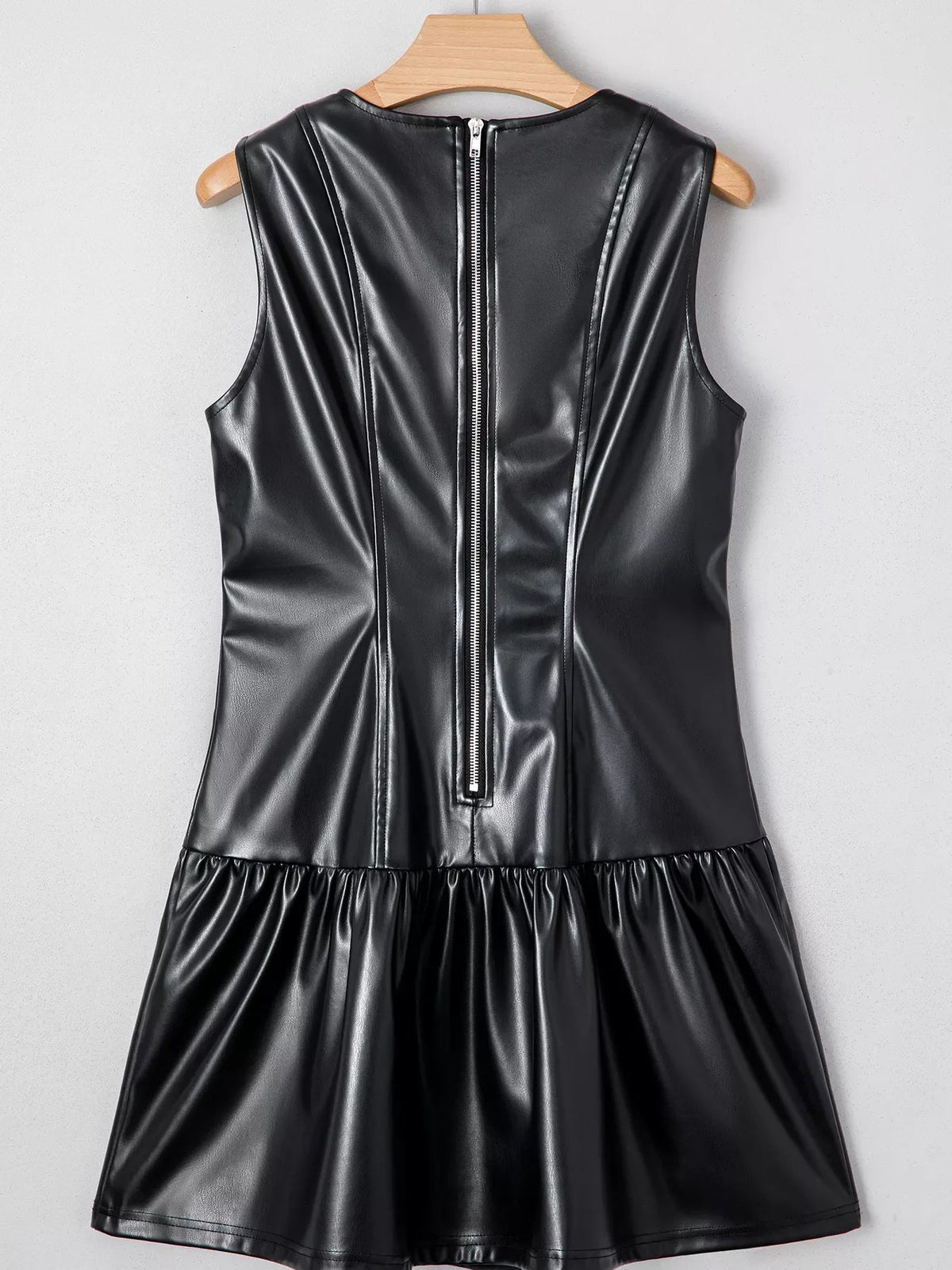 Faux Leather Ruffle Hem Sleeveless Mini Dress Simply Love