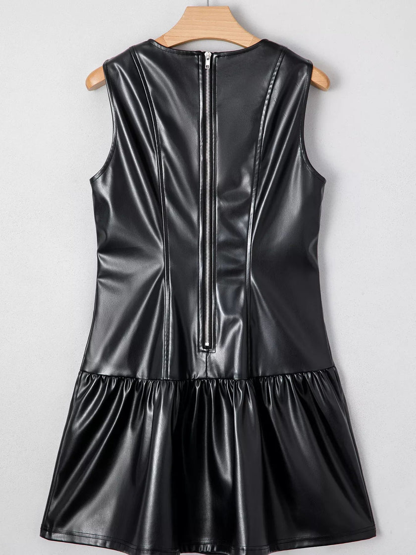 Faux Leather Ruffle Hem Sleeveless Mini Dress Simply Love