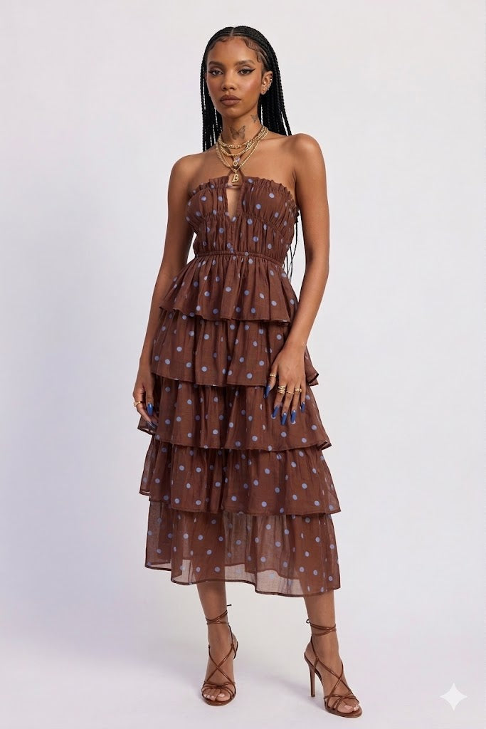 TIERED RUFFLE MAXI HALTER DRESS Wäre Rare Fashion