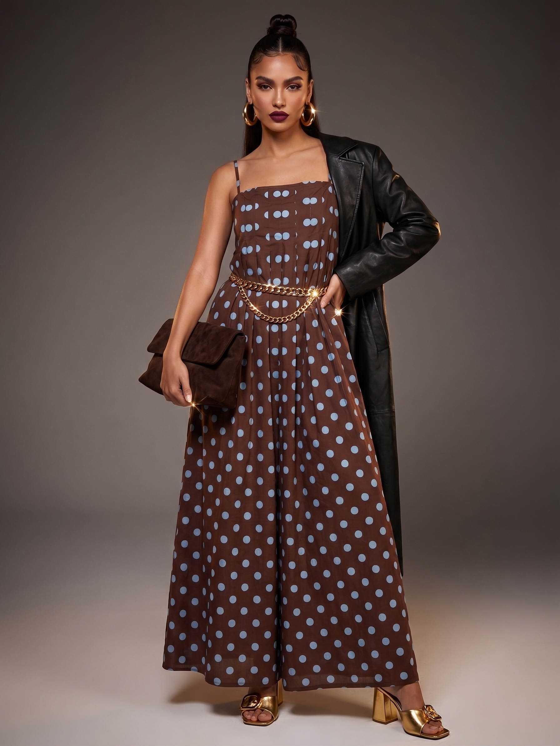 Polka Dot Pleated Detail Maxi Dress ware rare trend