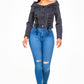 Off Shoulder Lace Up Denim Jacket Wäre Rare Trend