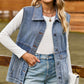 Sleeveless Collared Neck Denim Top with Pockets Wäre Rare Trend