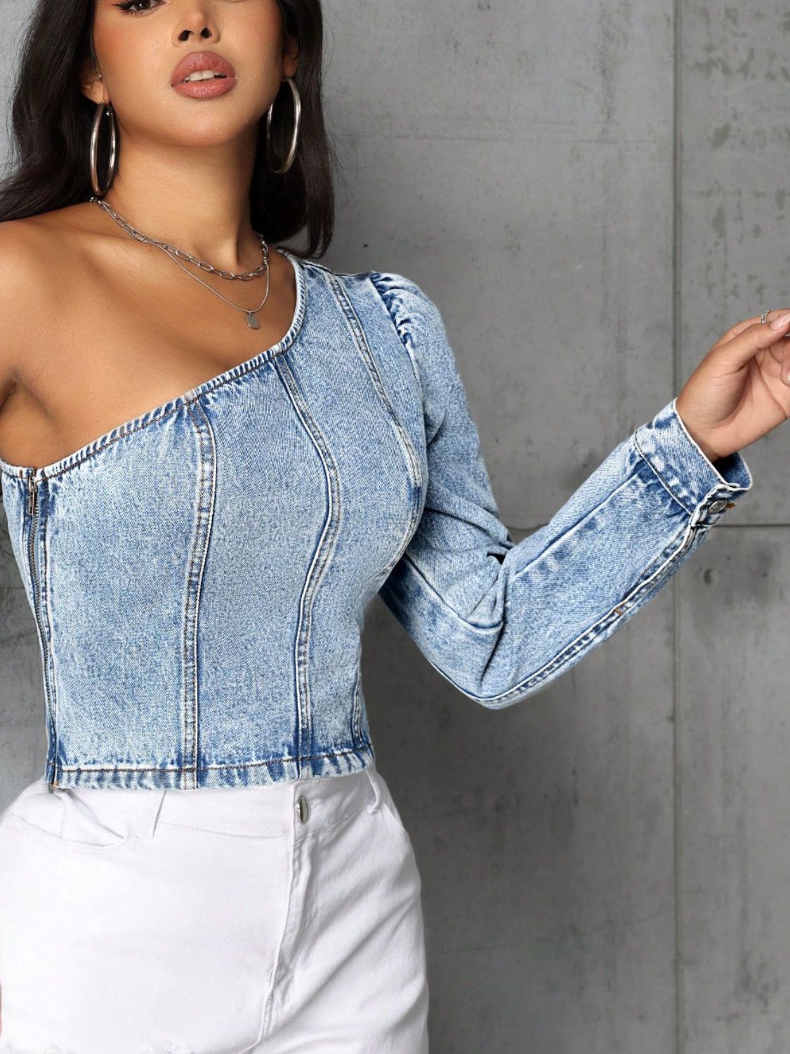 ONE SHOULDER DENIM TOP Wäre Rare Trend