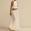 2pcs Women's Dress Suit Sexy Sleeveless Backless Cropped Halter Top And Pleated Long Skirt Beach Clothing Route
