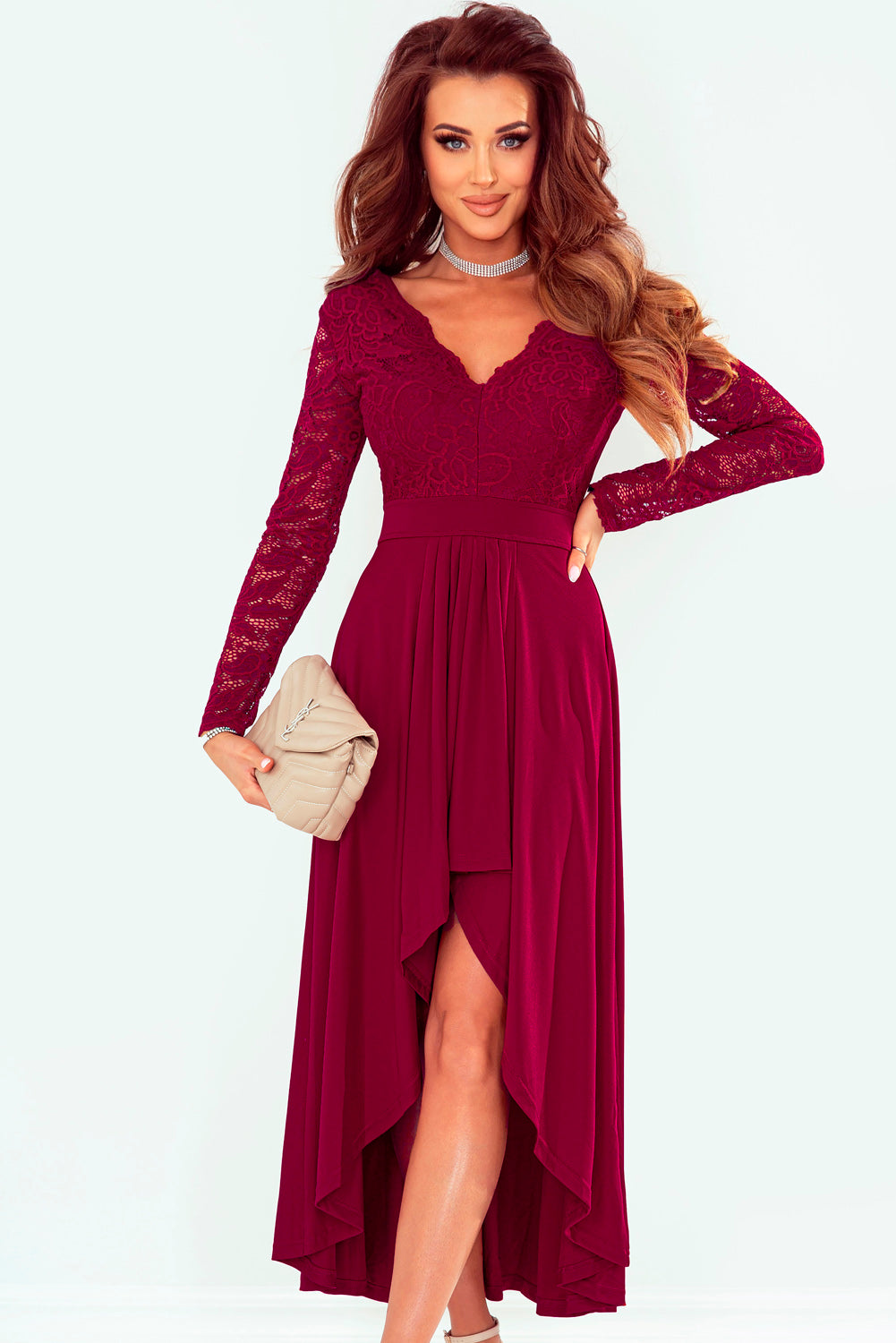 Lace High-Low V-Neck Dress