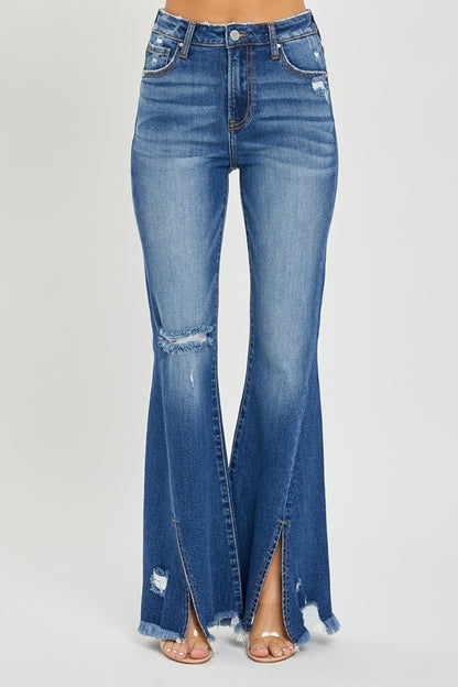 FRONT SLIT FRAYED JEANS