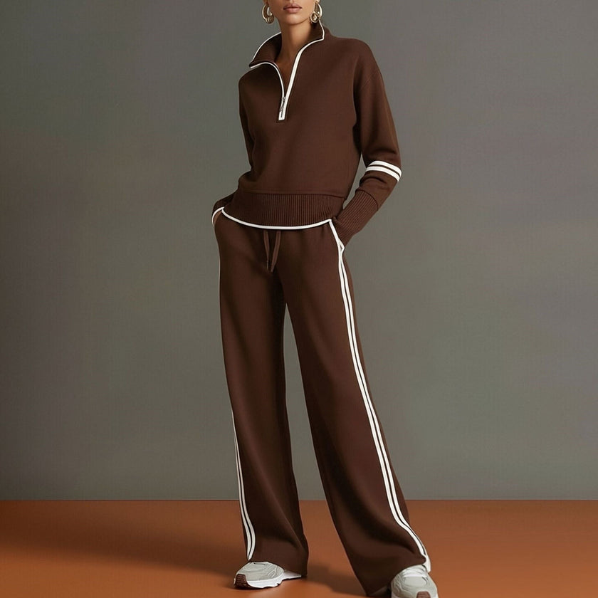 Women's Half-Zip Striped Sweatshirt & Wide-Leg Pants Set MERIDGE