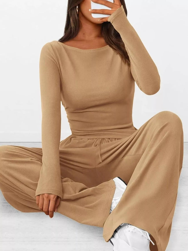 Long Sleeve Top and Wide Leg Pants Set Simply Love