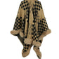 Checkered Faux Fur Trim Poncho Trendsi