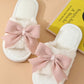 White Bow Knot Decor Open Toe Plush Slippers YNIQUE