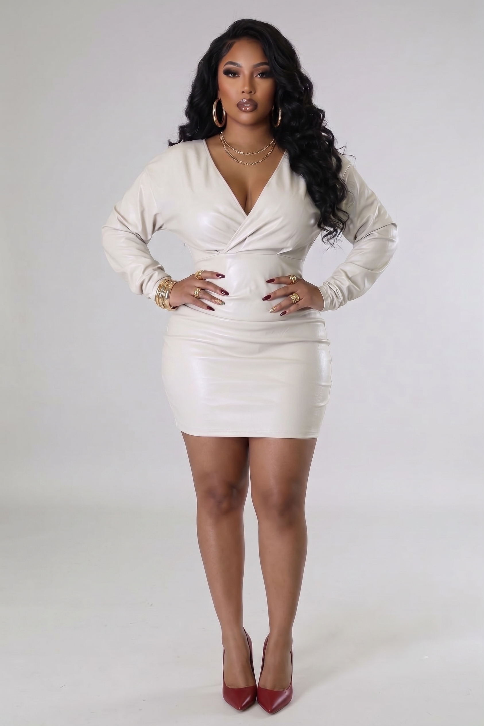 Cream Contour Faux-Leather Dress WARE RARE J