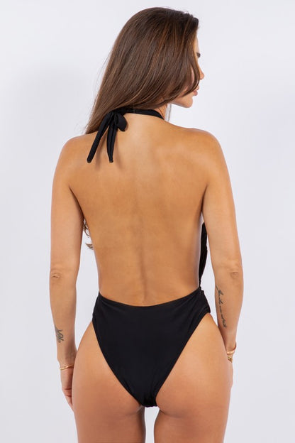 ONE PIECE BATHING SUIT DEEP OPEN WITH BELT ON WAIS