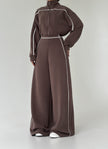 Women's Contrast-Piped Wide-Leg Jumpsuit & Cropped Zip Jacket Set MERIDGE