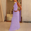 2pcs Women's Dress Suit Sexy Sleeveless Backless Cropped Halter Top And Pleated Long Skirt Beach Clothing Route