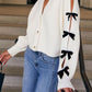 Bow V-Neck Cutout Sleeve Cardigan Trendsi