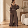 Women's Contrast-Piped Wide-Leg Jumpsuit & Cropped Zip Jacket Set MERIDGE