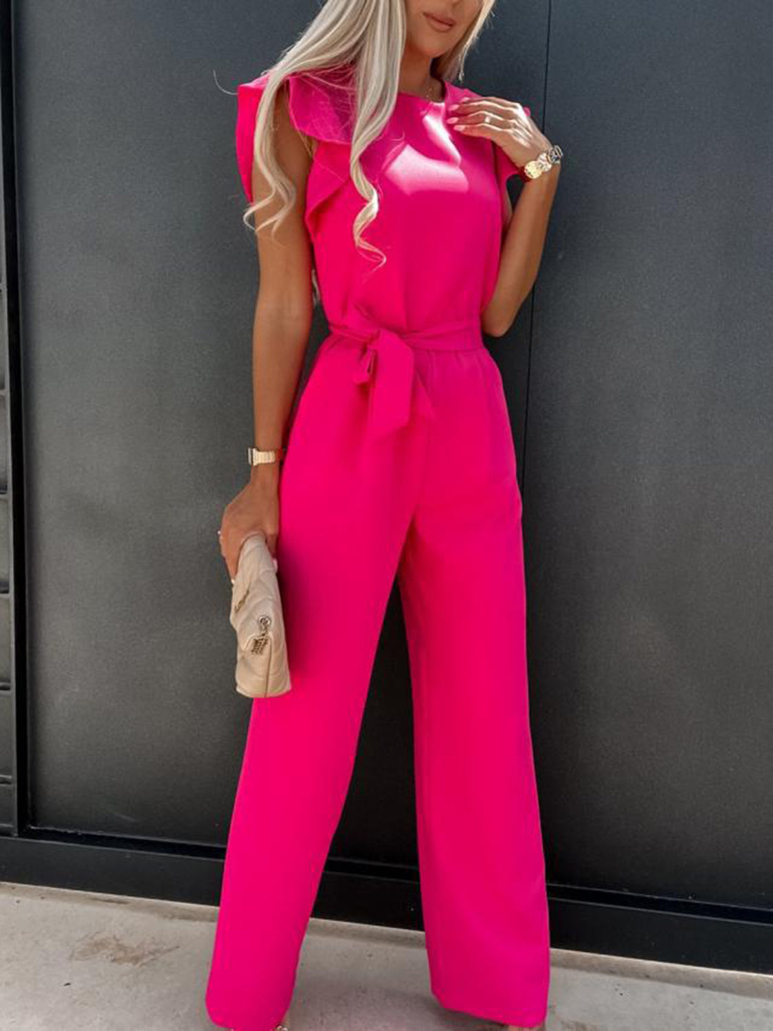 RUFFLED CAP SLEEVE JUMPSUIT