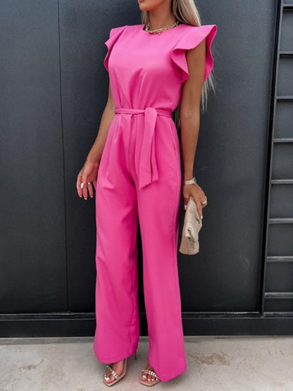 RUFFLED CAP SLEEVE JUMPSUIT