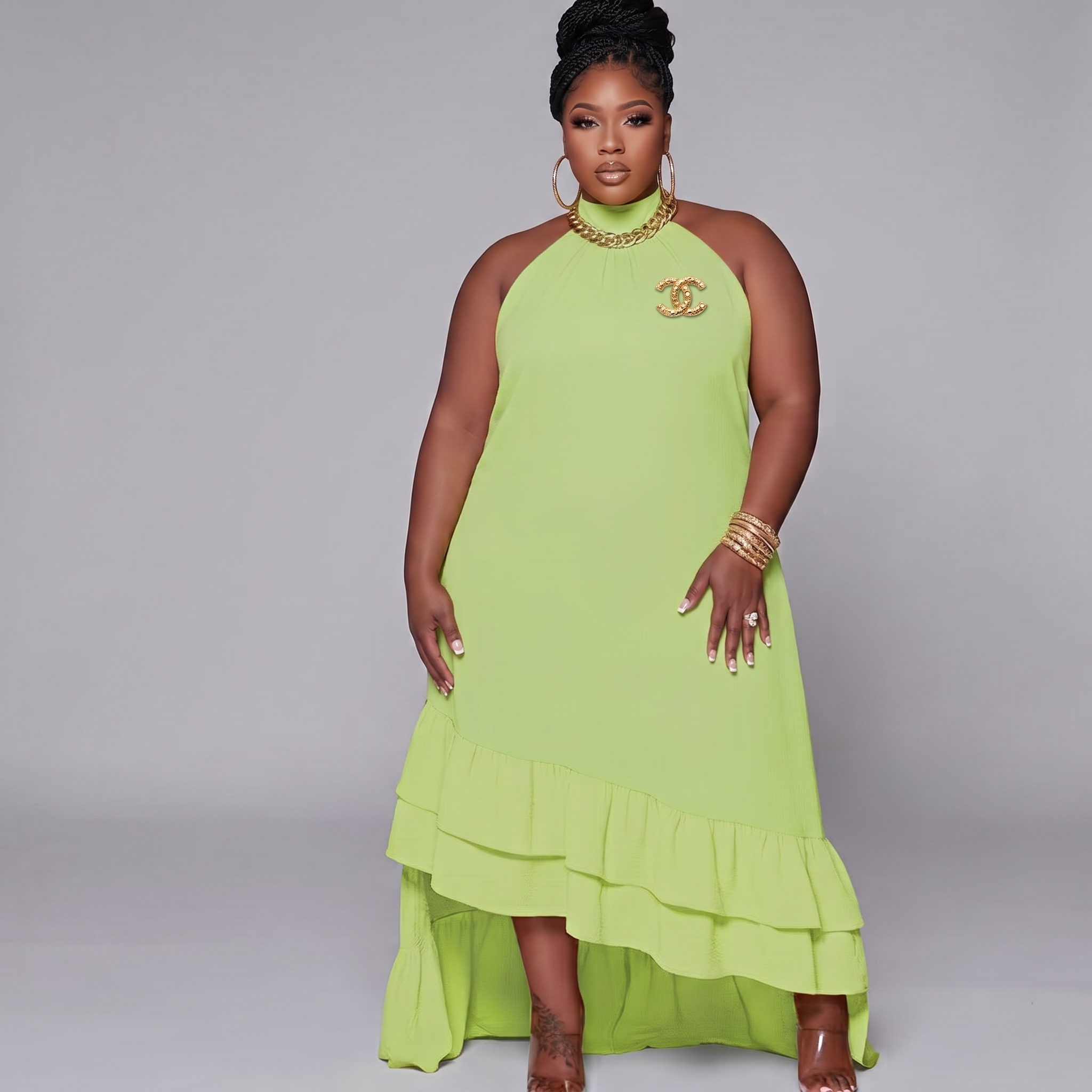 Plus + Ruffled Maxi Dress Wäre Rare