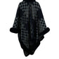 Checkered Faux Fur Trim Poncho Trendsi