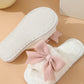 White Bow Knot Decor Open Toe Plush Slippers YNIQUE