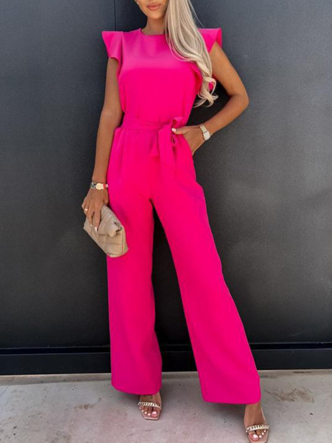 RUFFLED CAP SLEEVE JUMPSUIT