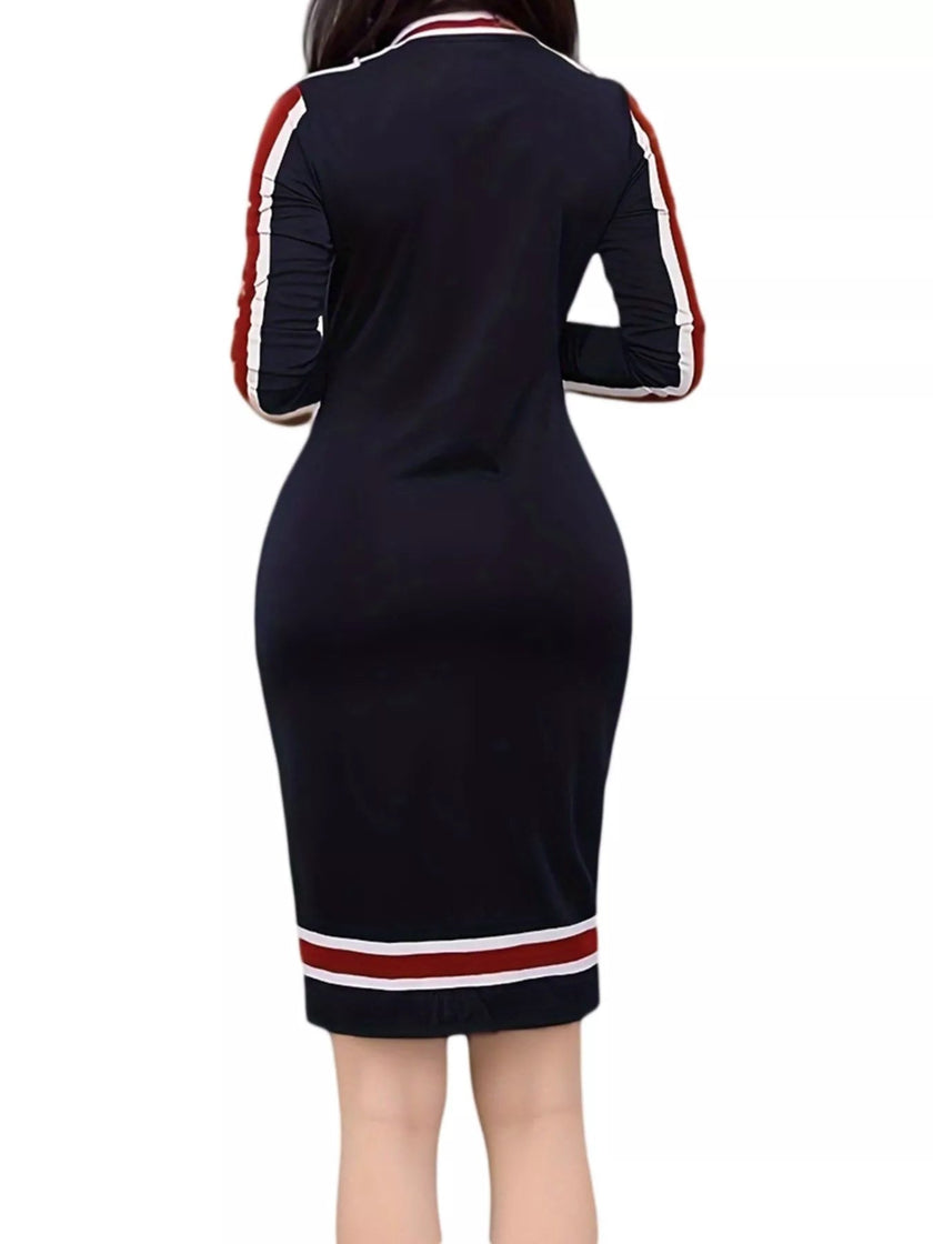 Striped Bodycon Long Sleeve Dress Lady Ros