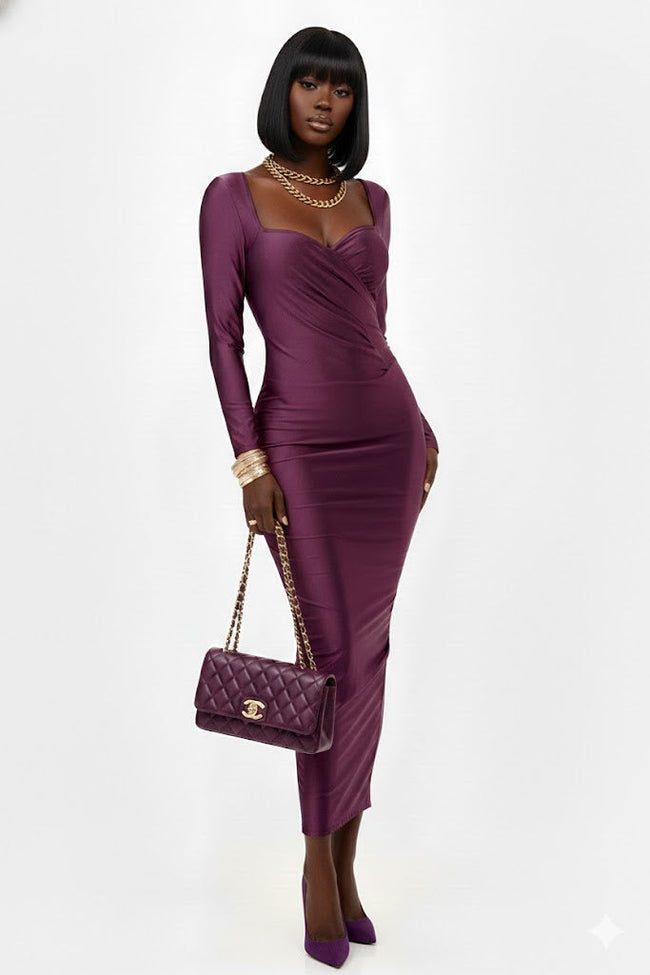 EGGPLANT TRICOT LONG DRESS Wäre Rare Fashion