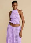 2pcs Women's Dress Suit Sexy Sleeveless Backless Cropped Halter Top And Pleated Long Skirt Beach Clothing Route