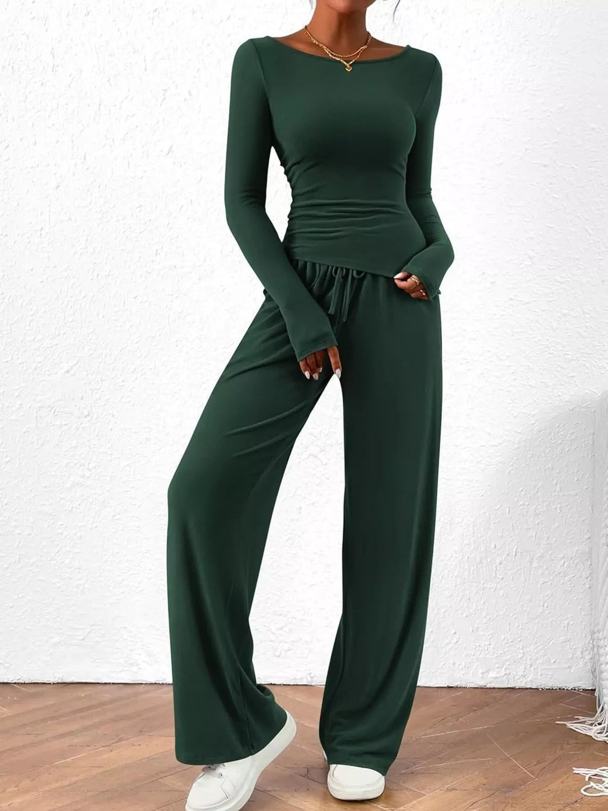 Long Sleeve Top and Wide Leg Pants Set Simply Love