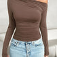 Devine Ruched One Shoulder Long Sleeve T-Shirt Wäre Rare Trend