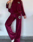 Velvet Solid Color Crew-neck Batwing Sleeve Casual Two-piece Suit Women's Clothing YNIQUE