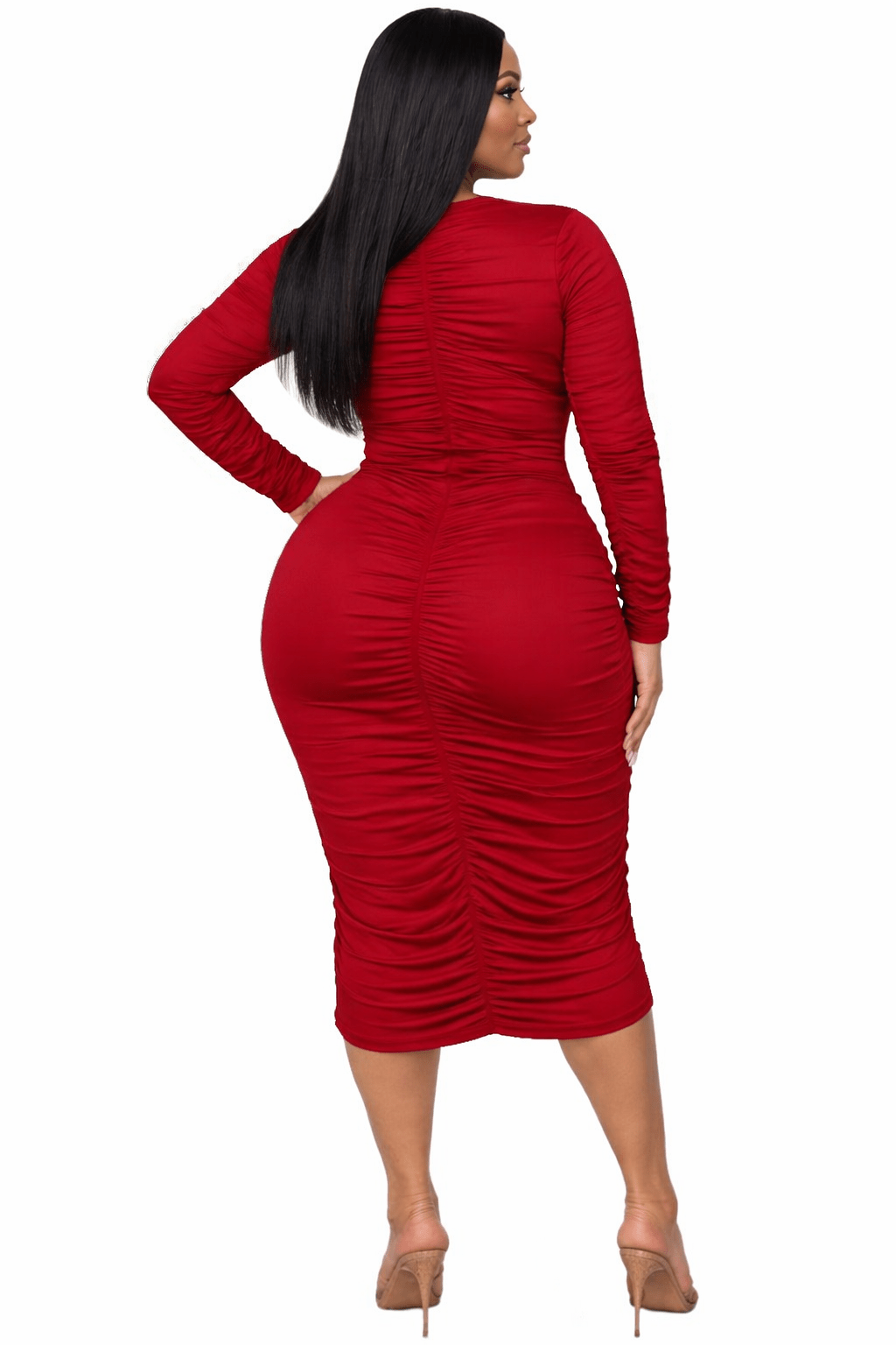 Jackie Plus Size Midi Dress - Ruched Long Sleeve Design, Flattering Fit for Every Occasion Blaire Shops