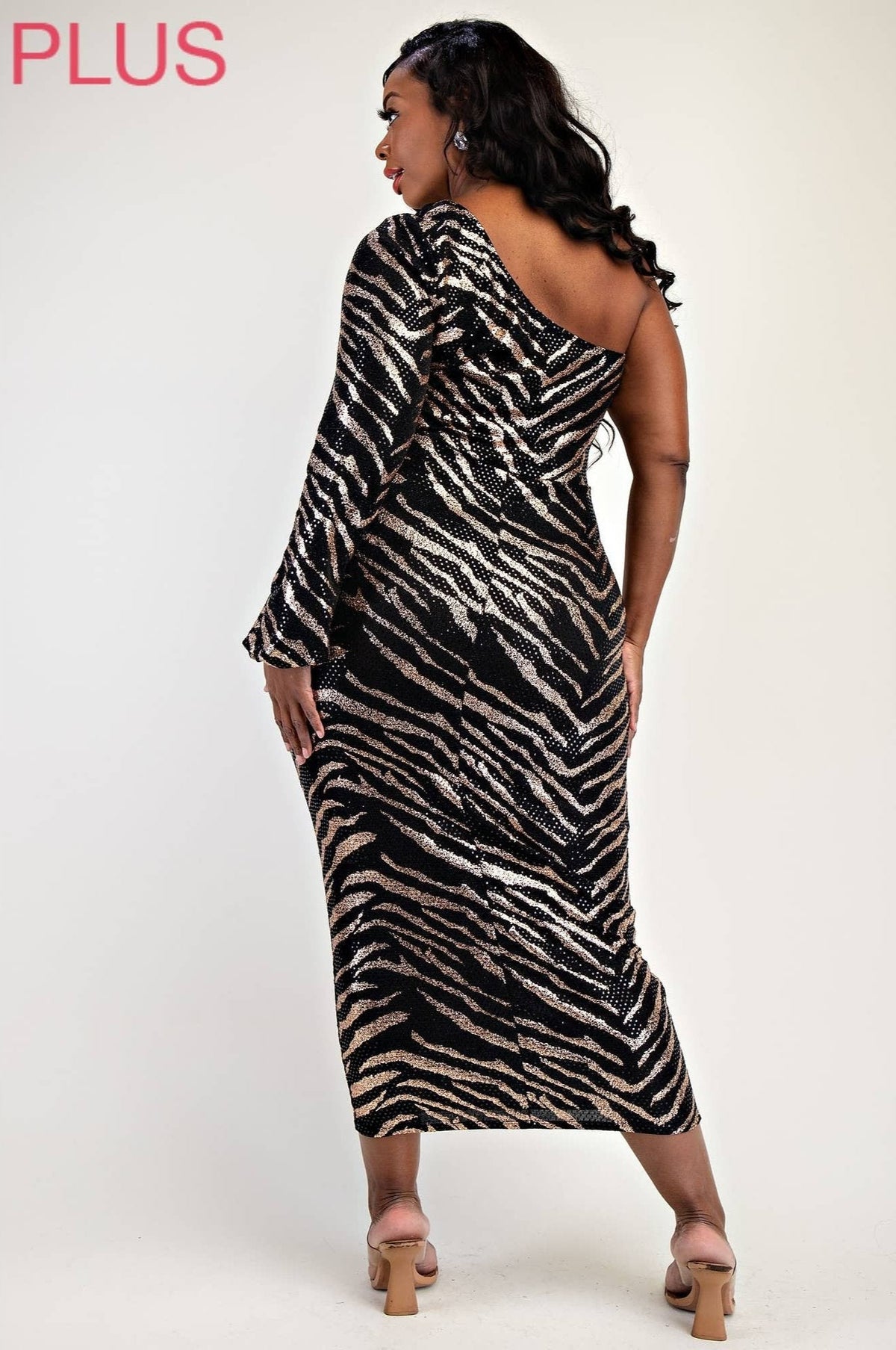 Jaylin Plus Size Sequins Knit One Shoulder Dress with Cutout Blaire Shops