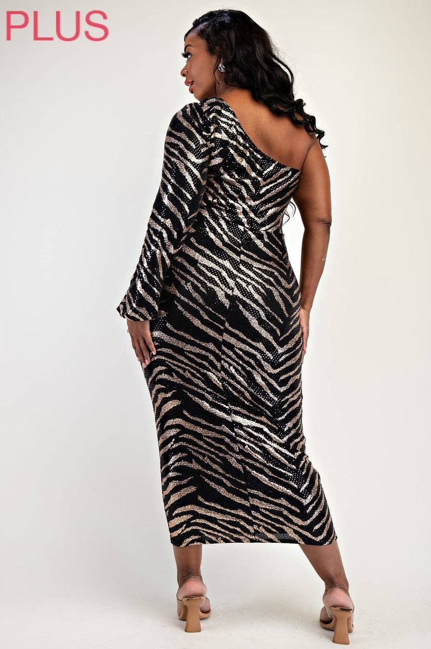 Jaylin Plus Size Sequins Knit One Shoulder Dress with Cutout Blaire Shops