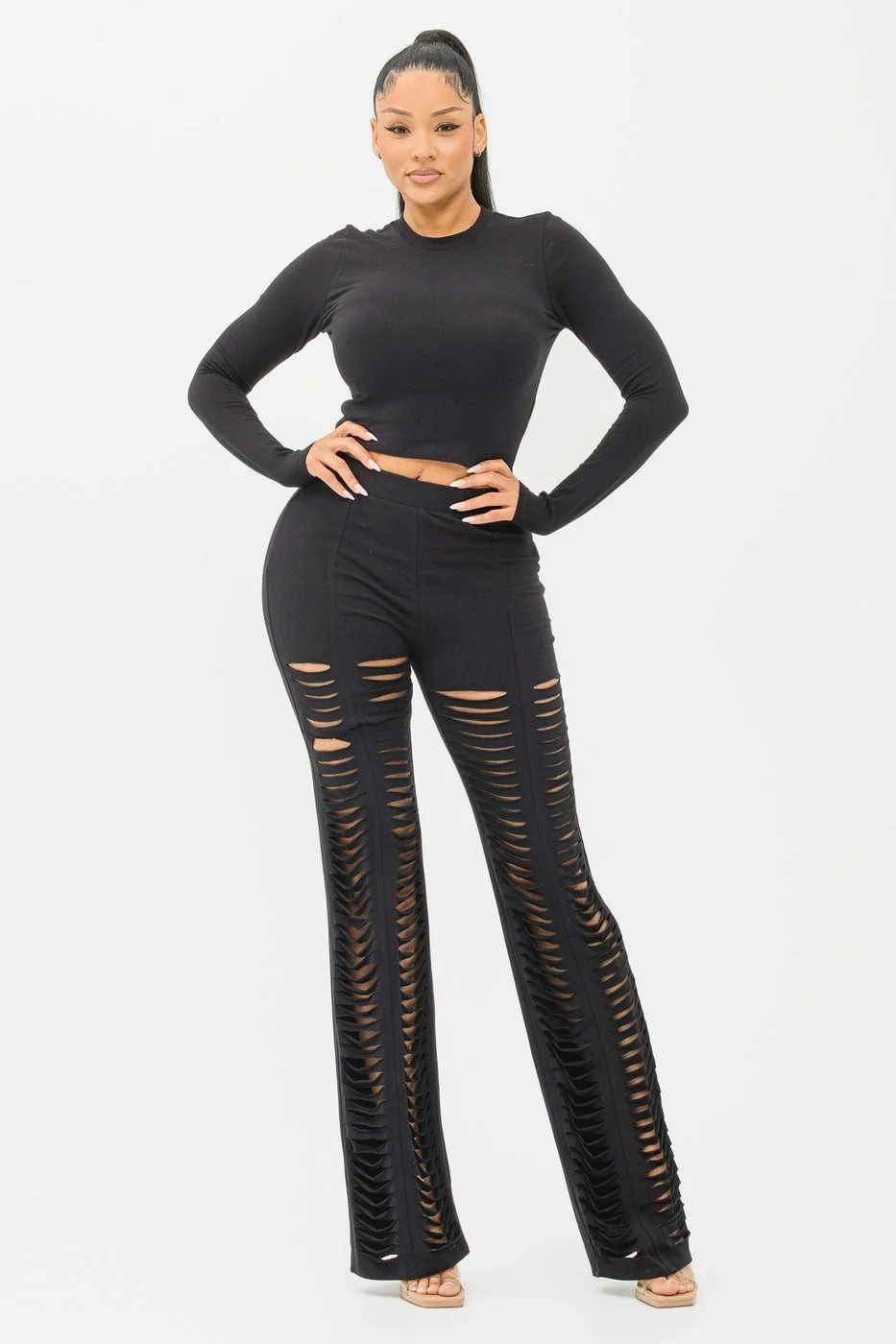 Laser Cut Flare Pants Set Wäre Rare