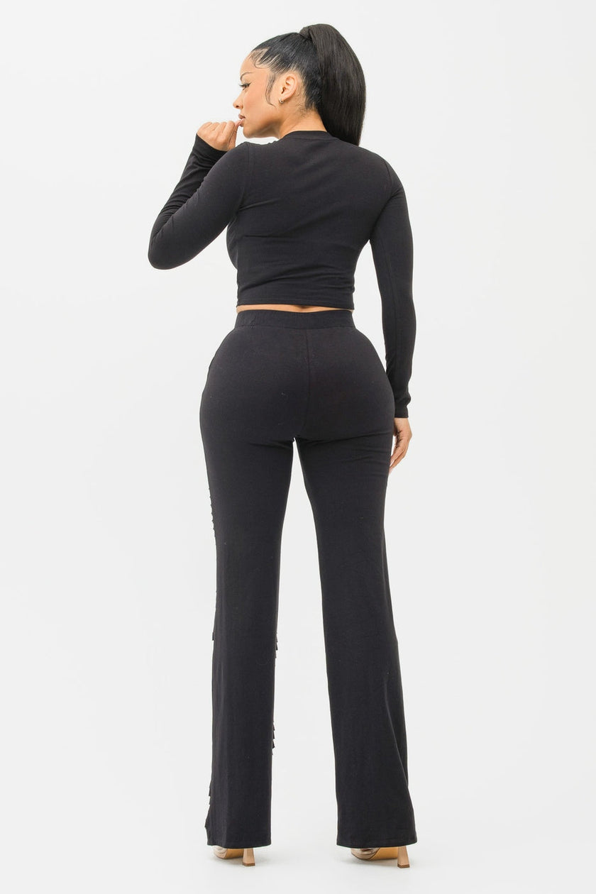 Laser Cut Flare Pants Set Wäre Rare