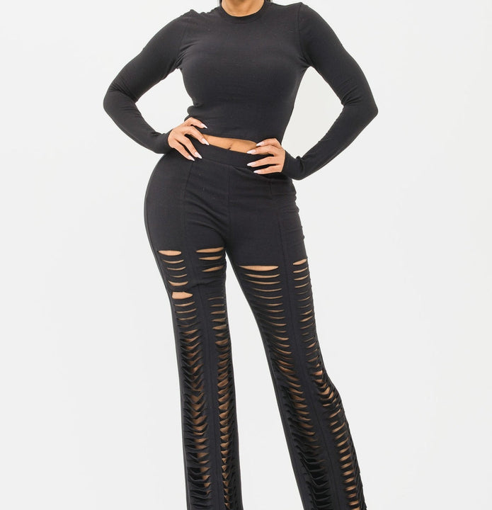 Laser Cut Flare Pants Set Wäre Rare